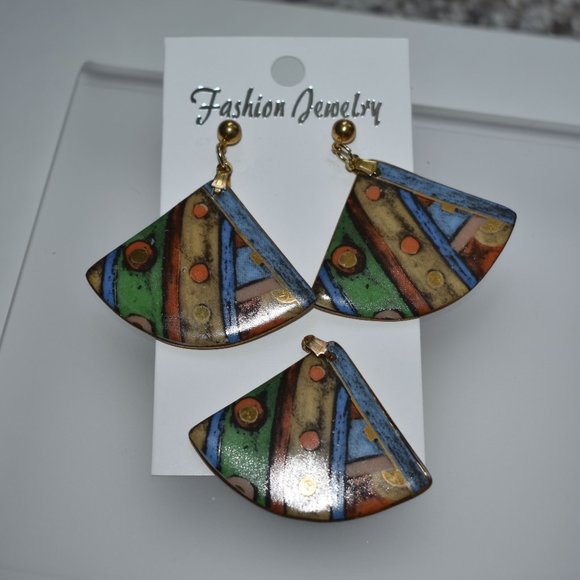 Hand Painted Porcelain Earrings & Pendant Set - Picture 2 of 3